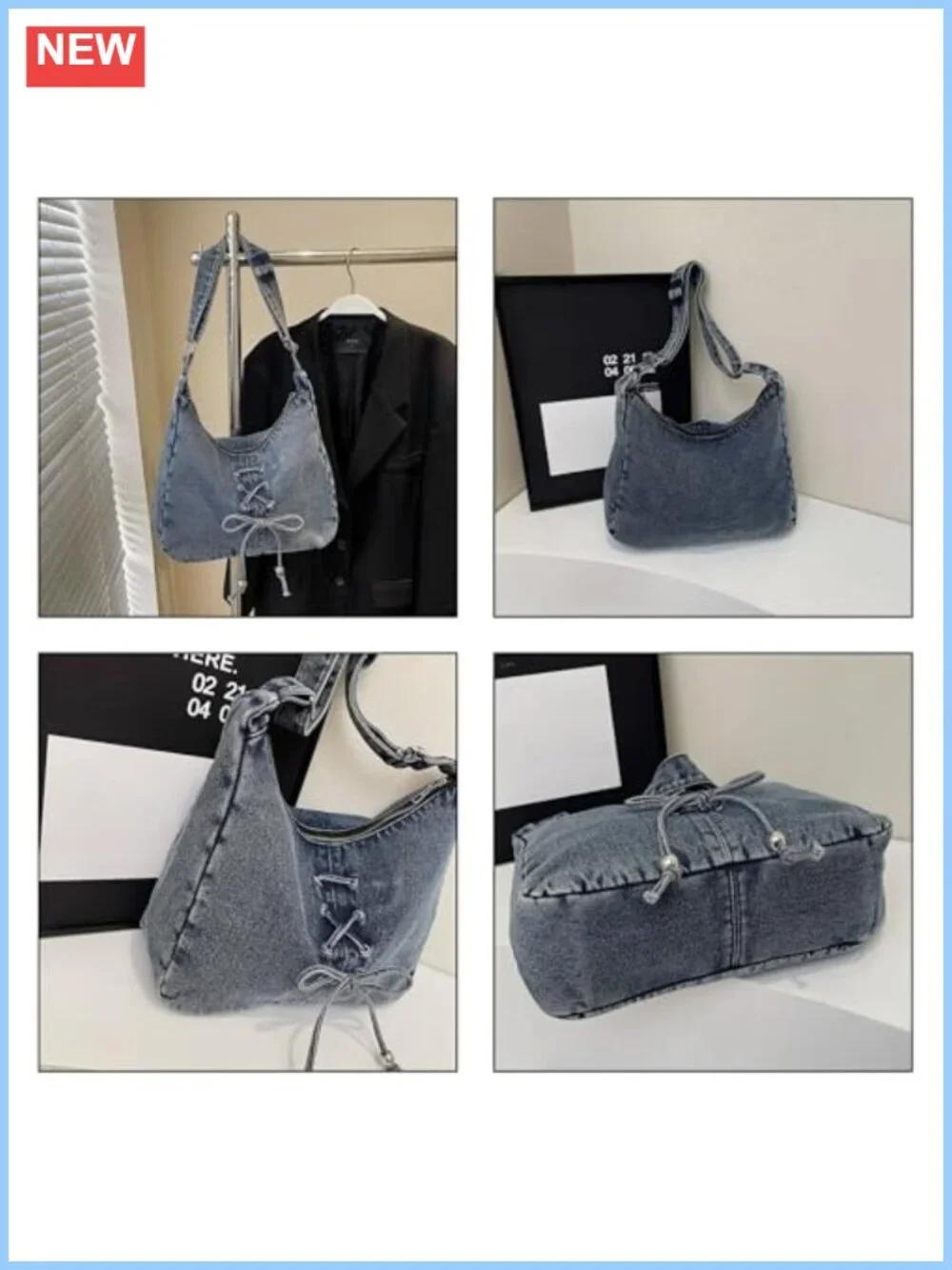 Denim Hobo Bag Crossbody Purse with Zipper Y2k Jean Handbag
